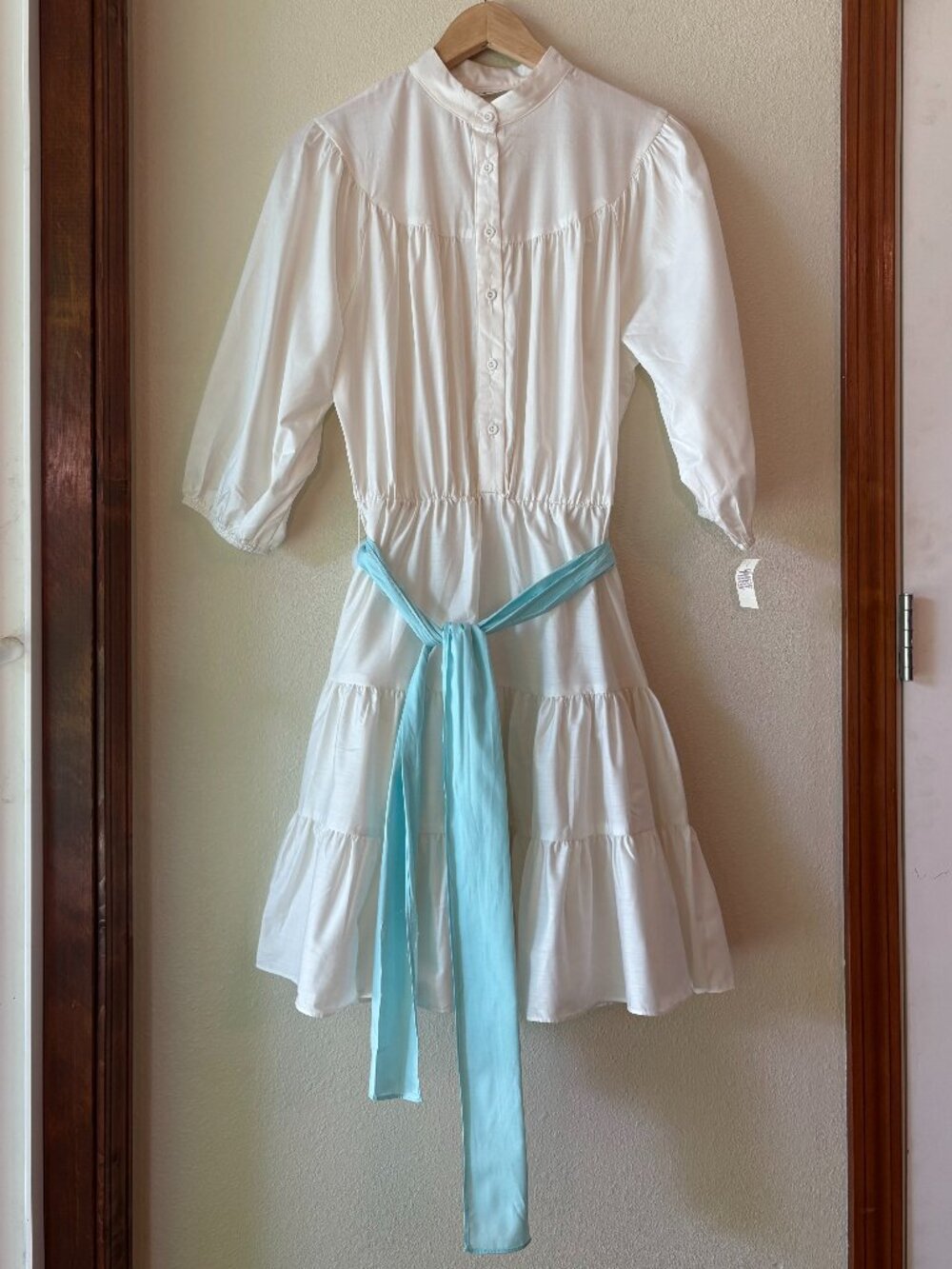 NWT Vintage 70s Tiered Ruffle Midi Dress Puff Sleeves Sz 00 Cottagecore Prairie